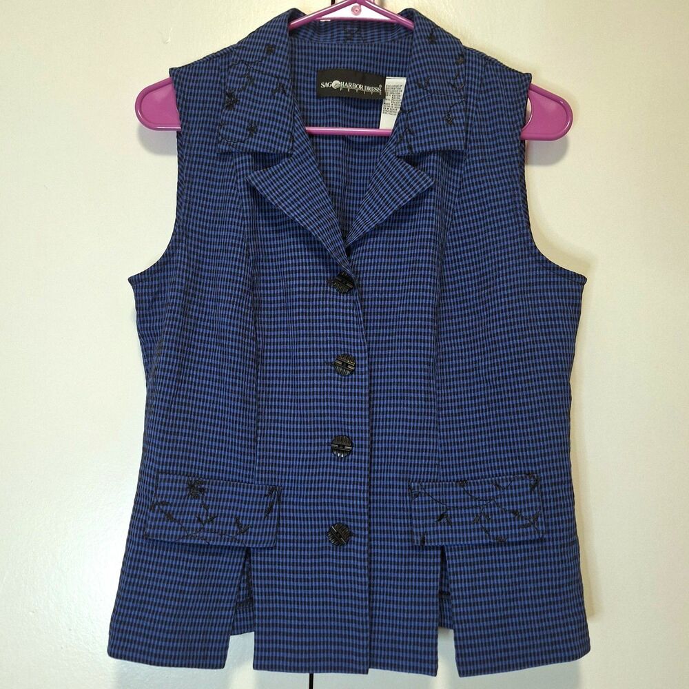 Vintage Sag Harbor Shirt Womens Petite Size 10P Blue Button Up Casual Blouse 90s
